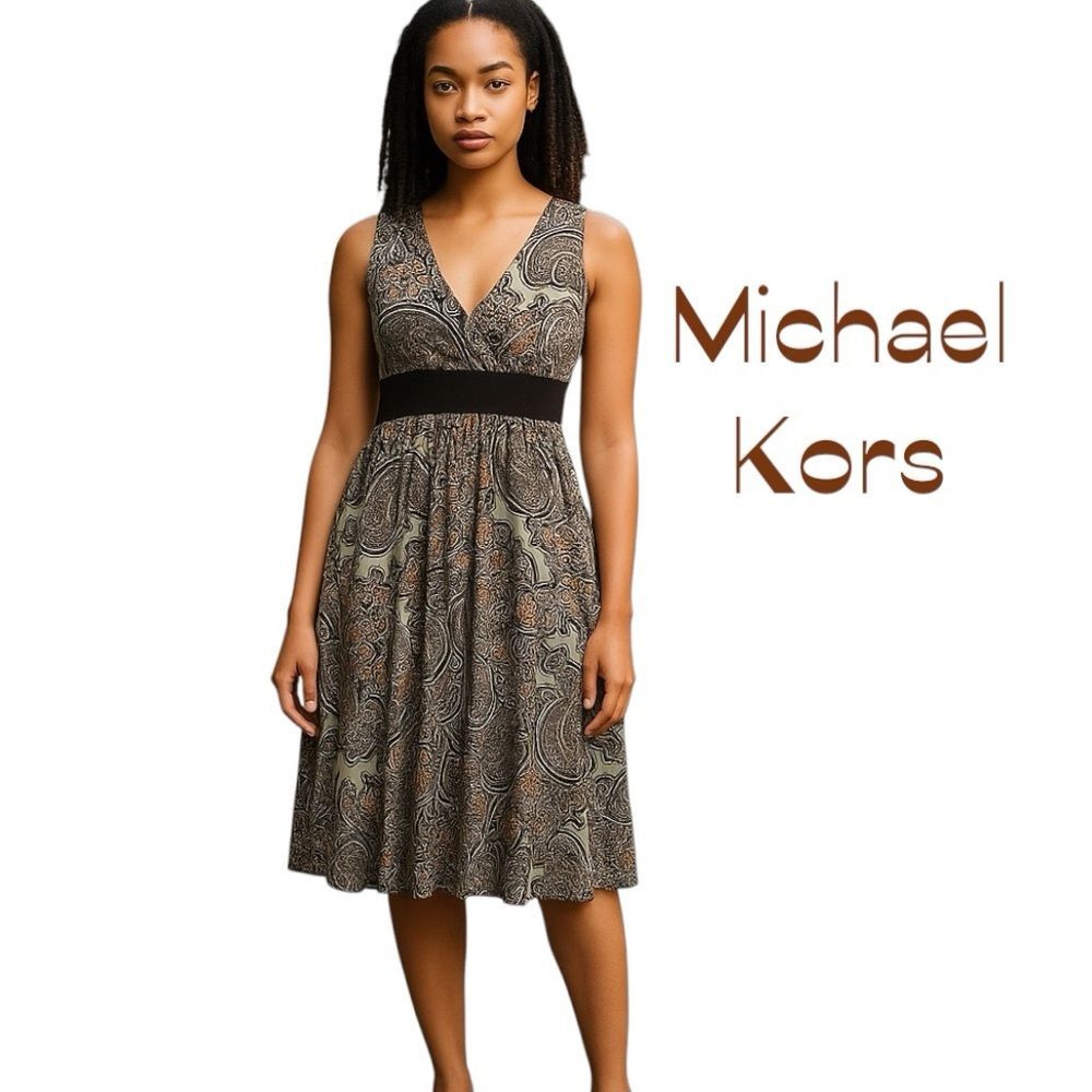 Michael Kors Cream Brown Pink Paisley Dress Size XS Coastal Grandma